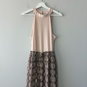 New York & Company Cream Snake Print Sleeveless High Neck Jumpsuit Women's Large